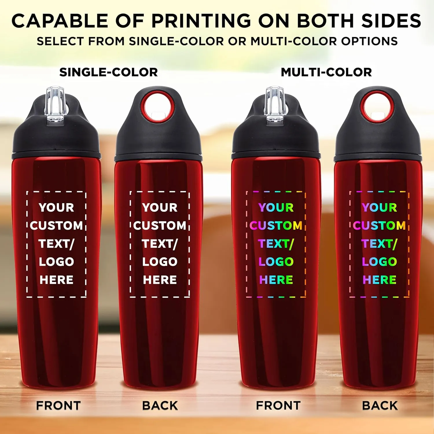 DISCOUNT PROMOS Custom Stainless Steel Water Bottle, 6 pack, Personalized Text, Logo, 28.5 oz Metal Sports Bottles with Flip Top, Easy Carrying, Red