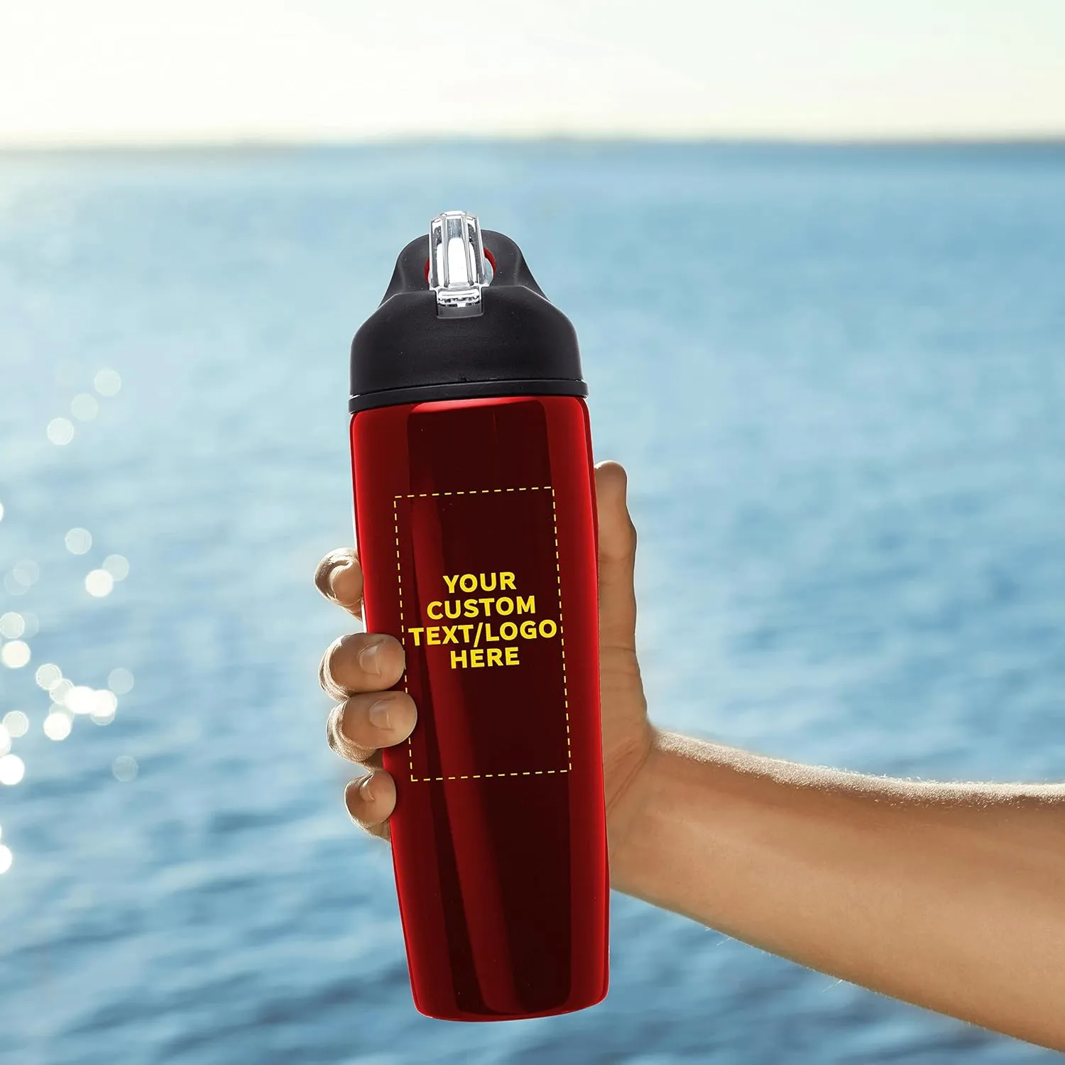 DISCOUNT PROMOS Custom Stainless Steel Water Bottle, 6 pack, Personalized Text, Logo, 28.5 oz Metal Sports Bottles with Flip Top, Easy Carrying, Red