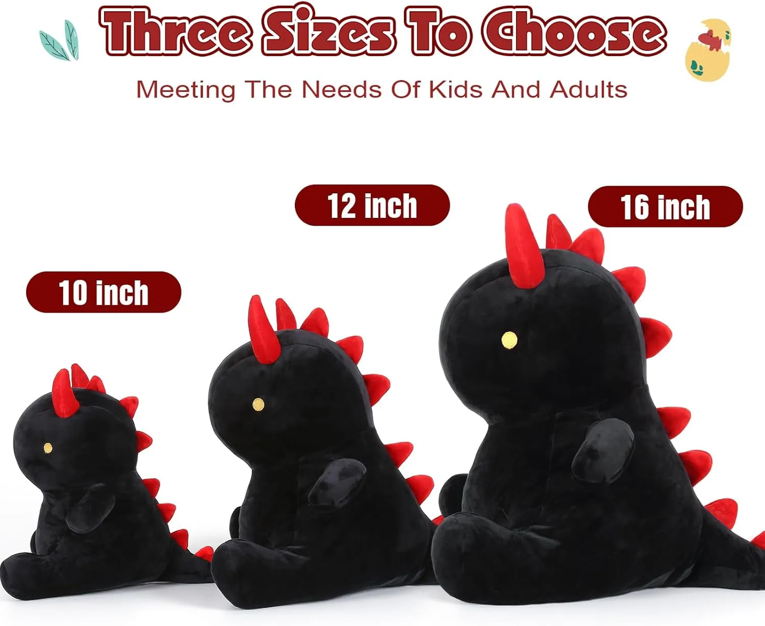 Ditucu Cute Dinosaur Plush 16 inch Large Dino Stuffed Animals Plushies Toys Super Soft Dolls Birthday Gifts for Kids Girls Boys Black