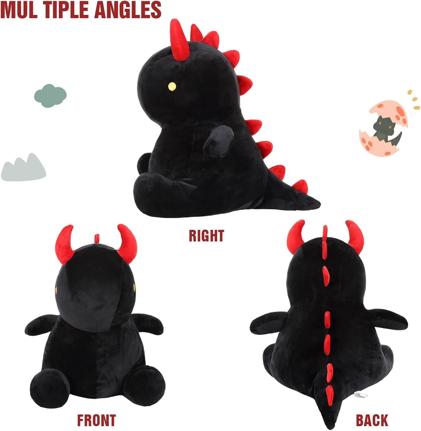 Ditucu Cute Dinosaur Plush 16 inch Large Dino Stuffed Animals Plushies Toys Super Soft Dolls Birthday Gifts for Kids Girls Boys Black