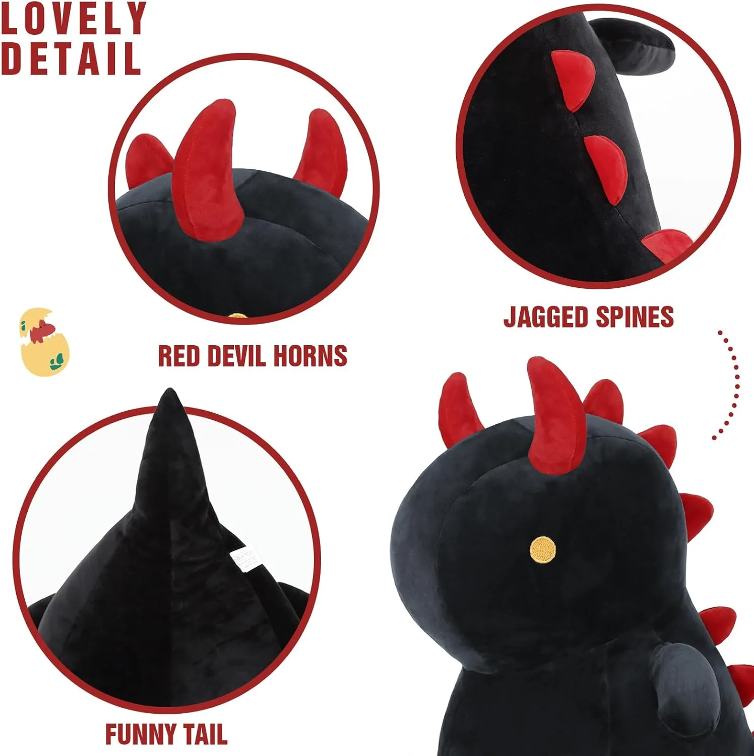 Ditucu Cute Dinosaur Plush 16 inch Large Dino Stuffed Animals Plushies Toys Super Soft Dolls Birthday Gifts for Kids Girls Boys Black