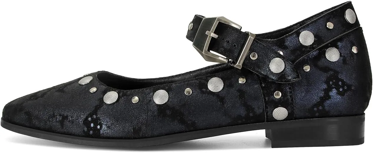DOEYG Studded Mary Janes Ballet Flats Shoes for Women Square Toe Mary Jane Shoes Dressy Casual Ballerina Shoes with Buckle Strap