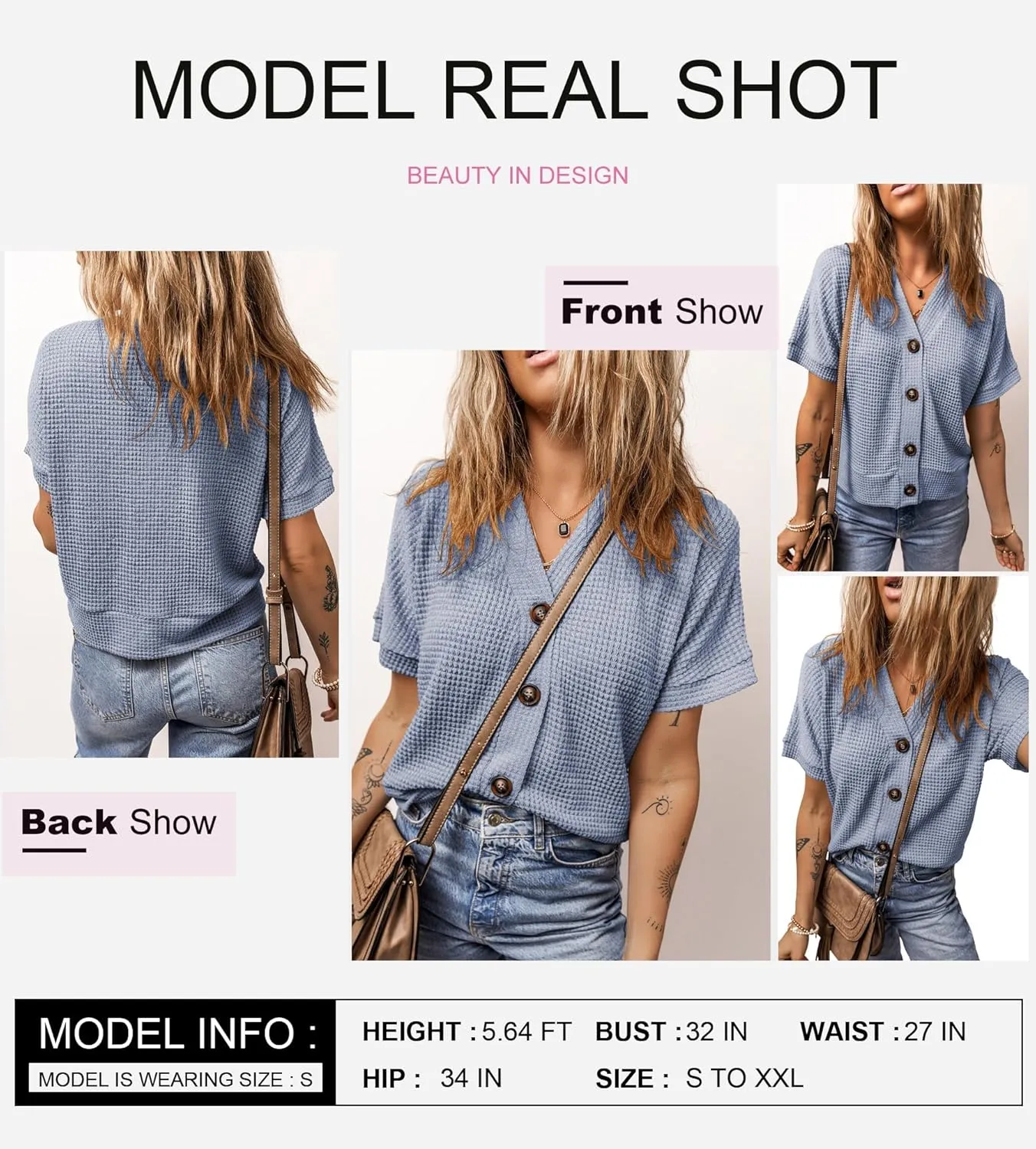 Dokotoo Womens Summer Tops 2025 Waffle Knit Button Down Shirts Casual V Neck Short Sleeve Shacket Jacket Dressy Blouses
