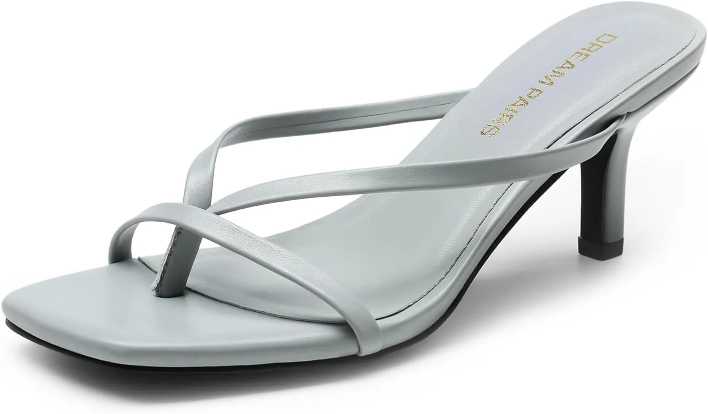 DREAM PAIRS Heels for Women Flip Flops Kitten Low Heels Open Square Toe Thong Heeled Sandals, Sexy Fashion Comfort Shoes for Party Casual Slides