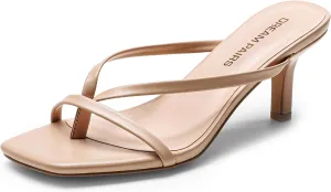 DREAM PAIRS Heels for Women Flip Flops Kitten Low Heels Open Square Toe Thong Heeled Sandals, Sexy Fashion Comfort Shoes for Party Casual Slides