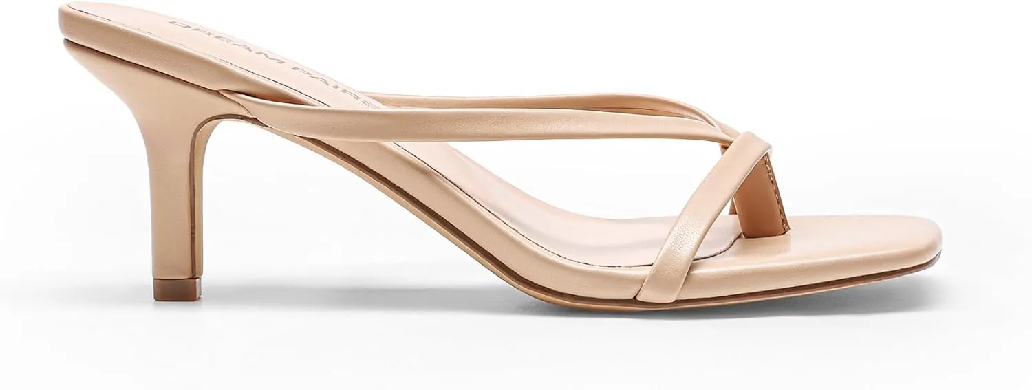 DREAM PAIRS Heels for Women Flip Flops Kitten Low Heels Open Square Toe Thong Heeled Sandals, Sexy Fashion Comfort Shoes for Party Casual Slides