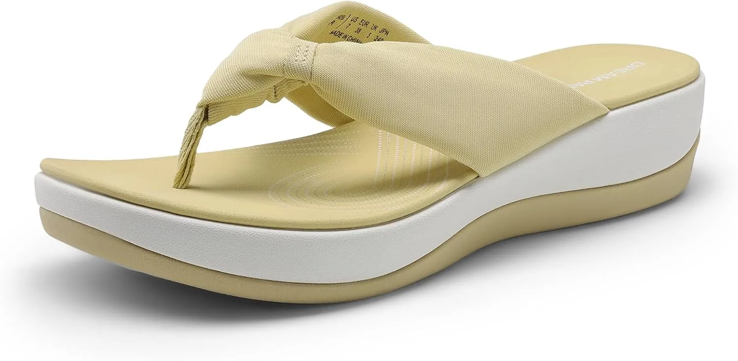 DREAM PAIRS Platform Flip Flops for Women Cushioned Thong Sandals with Soft Eva Foam Insole Lightweight Lycra fabric Comfort Dressy Slides Slippers for Summer Beach