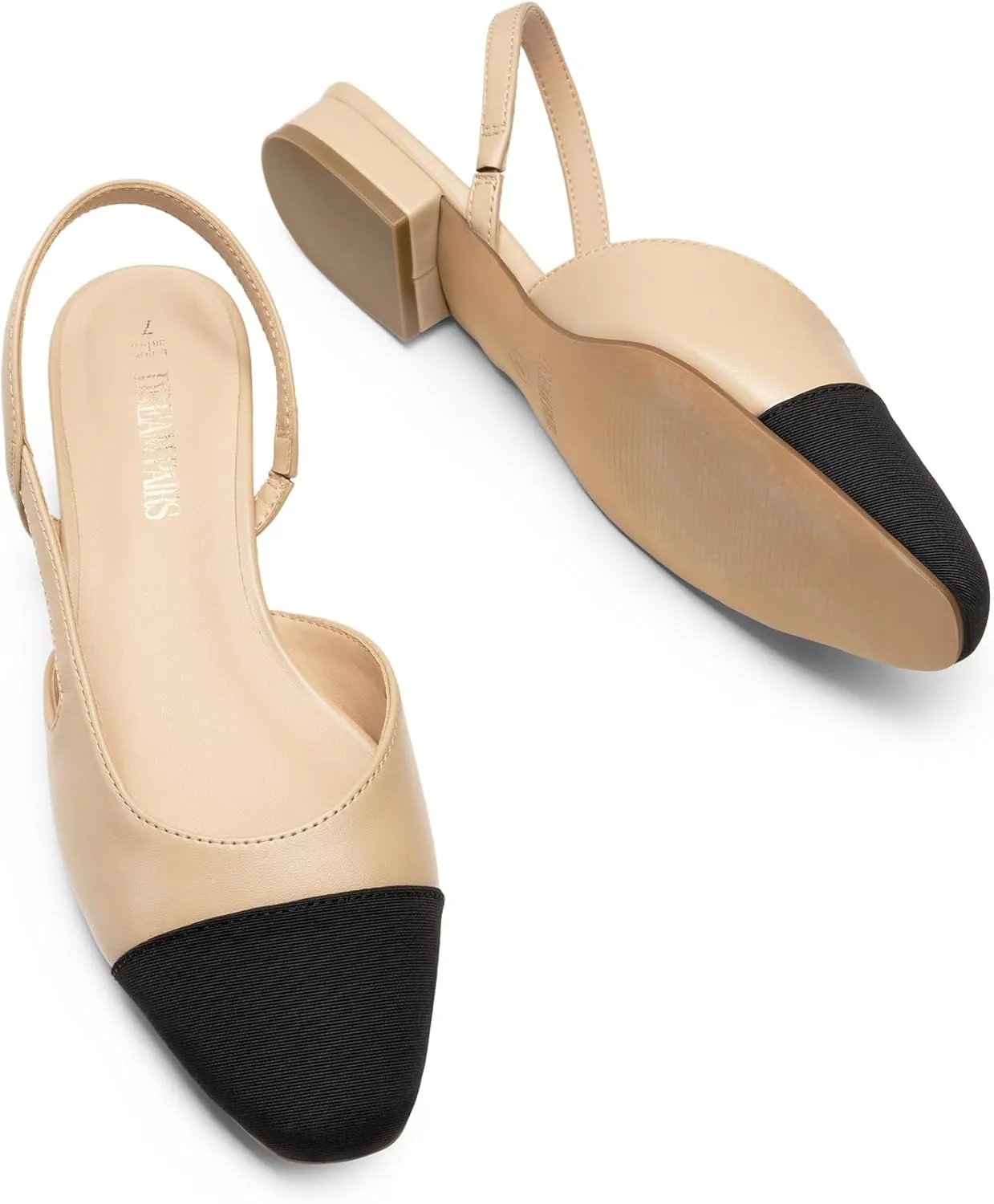DREAM PAIRS Slingback Ballet Flats for Women Square Cap Toe Low Heel Dress Shoes Comfortable Work Flats for Office Party Wedding Business Casual