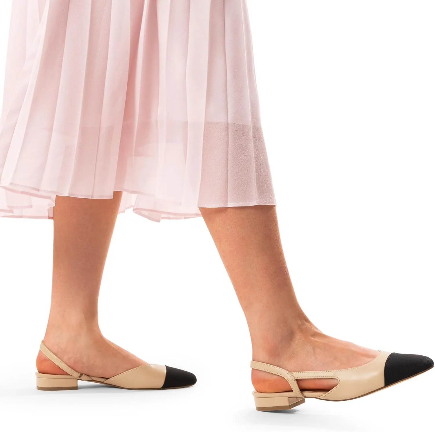 DREAM PAIRS Slingback Ballet Flats for Women Square Cap Toe Low Heel Dress Shoes Comfortable Work Flats for Office Party Wedding Business Casual