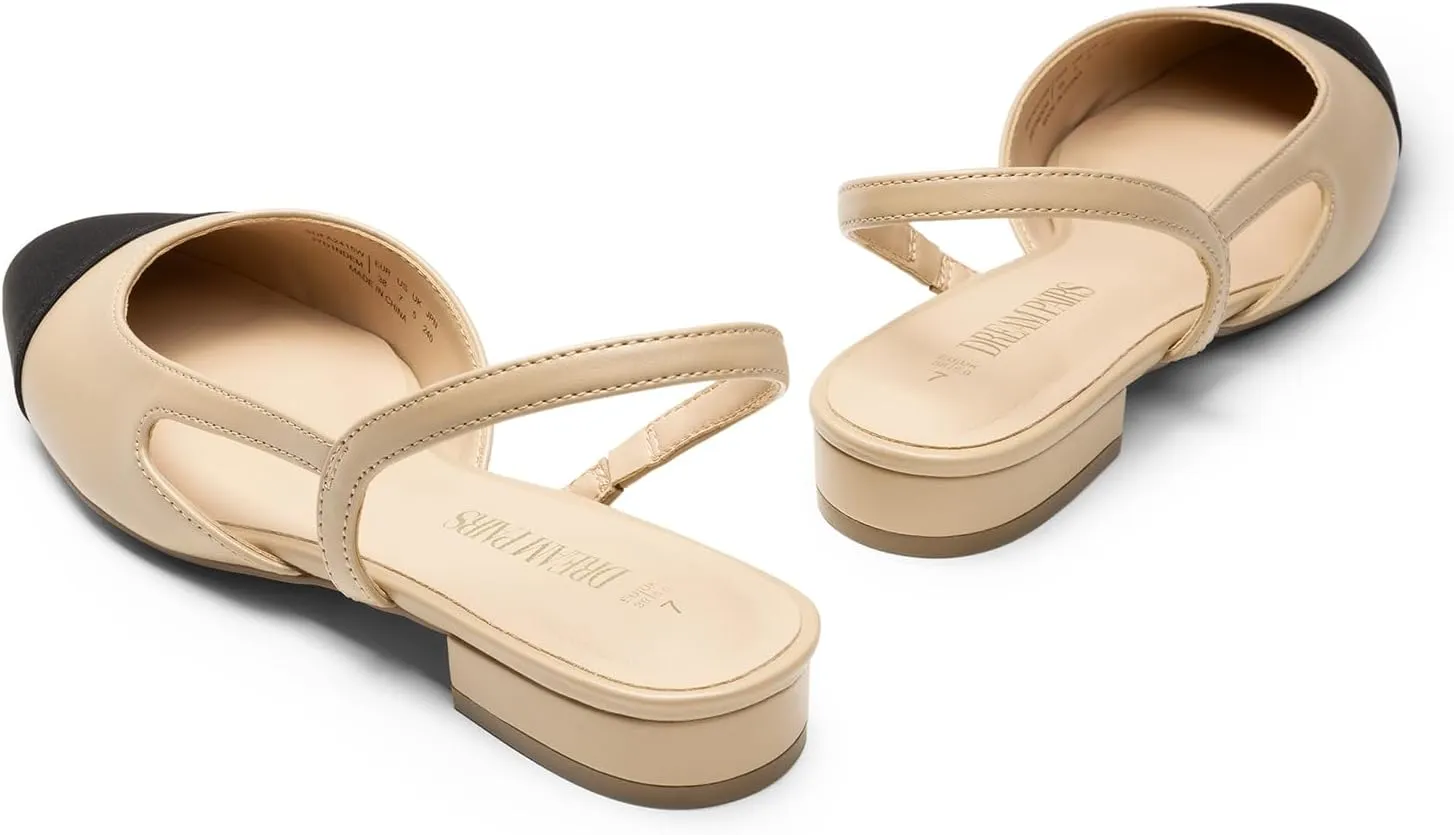 DREAM PAIRS Slingback Ballet Flats for Women Square Cap Toe Low Heel Dress Shoes Comfortable Work Flats for Office Party Wedding Business Casual