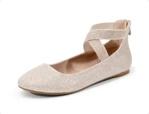 DREAM PAIRS Women's Comfortable Fashion Elastic Ankle Straps Flats Shoes