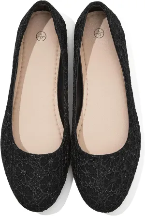 Dress Shoes for Women Round Toe Flats Shoes Lace Ballet Flats Dressy Comfortable Foldable Flats Low Heel