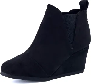 Dunes Women's Zoey Wedge Bootie, Soft Vegan Suede, Easy Slip-On Design, Memory Foam, Wide Widths Available