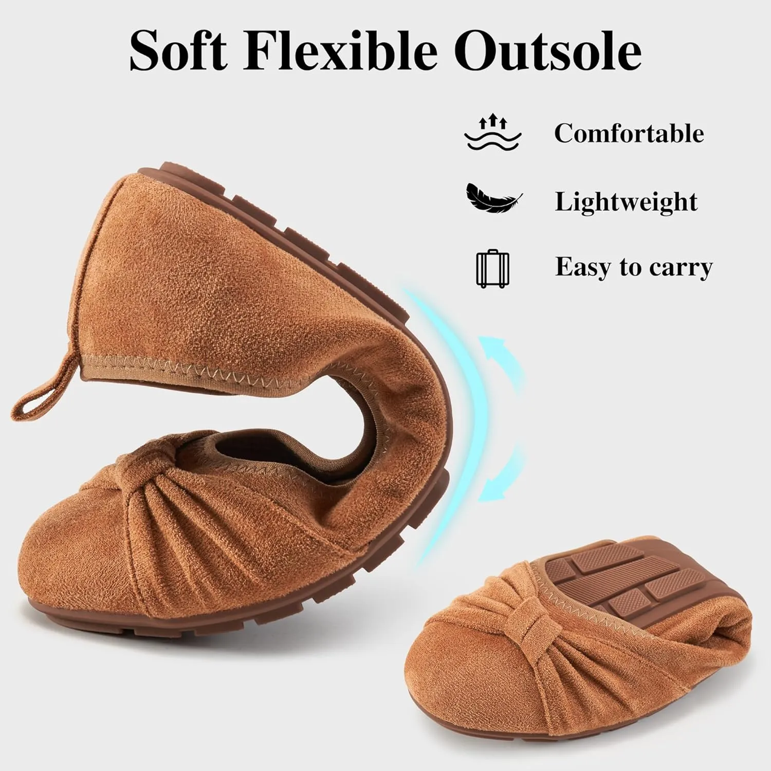 Ecetana Womens Flats Shoes Dressy: Round Toe Bowknot Suede Foldable Comfortable Casual Slip On Ballet Loafers