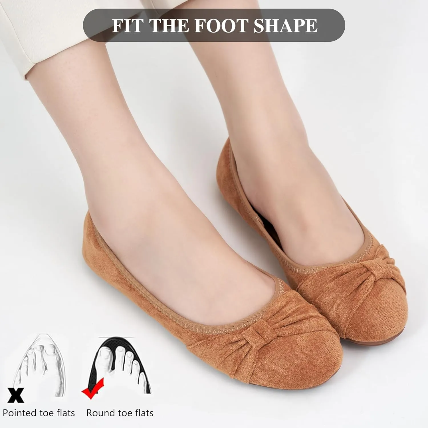 Ecetana Womens Flats Shoes Dressy: Round Toe Bowknot Suede Foldable Comfortable Casual Slip On Ballet Loafers