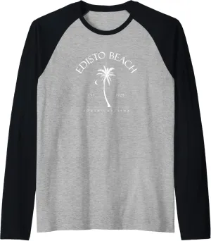 Edisto Beach Palm Tree Swimming Scuba Novelty Gift SC Raglan Baseball Tee