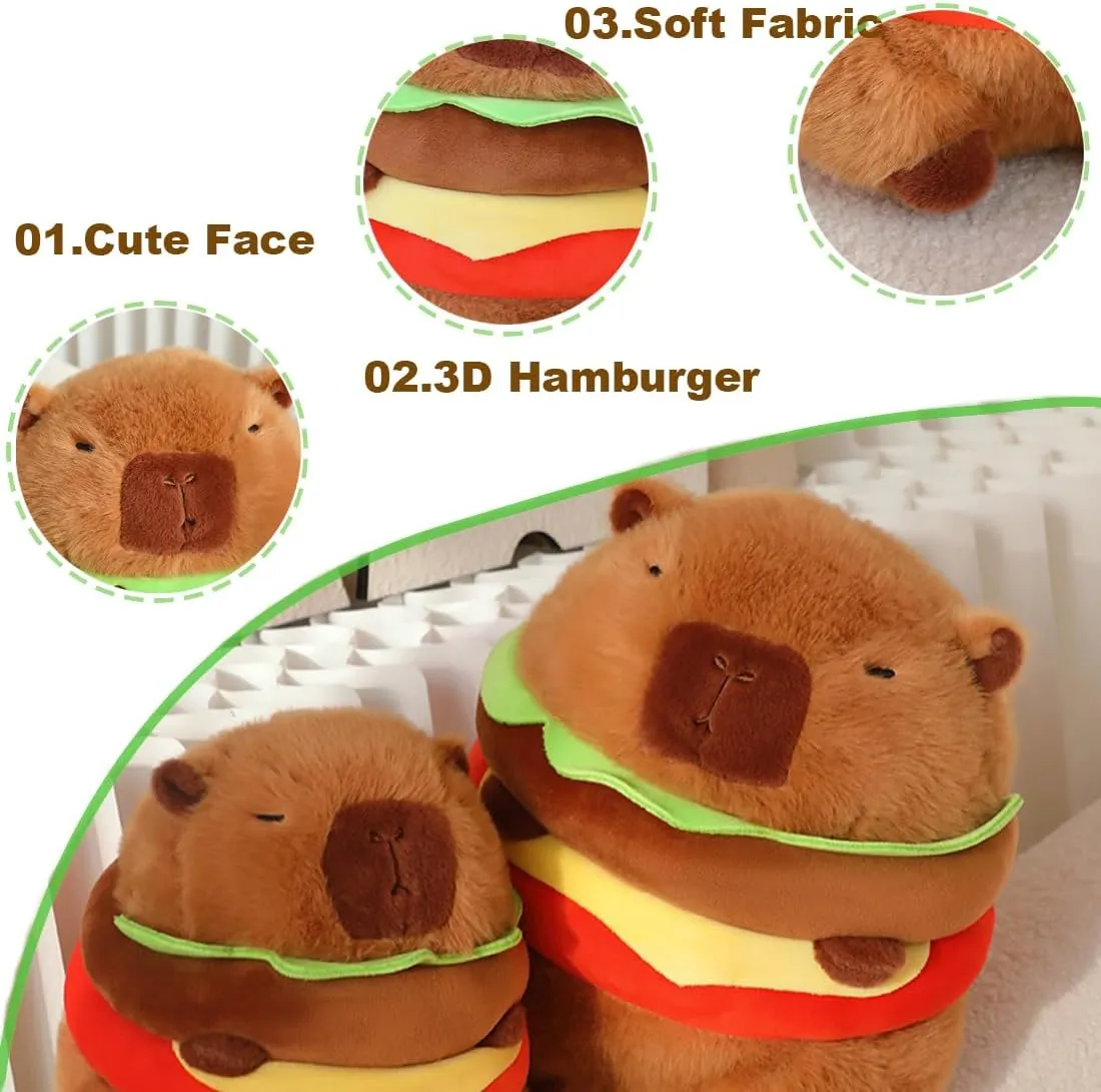 ELAINREN Kawaii Hamburger Guinea Pig Plush Toy Ultra-Soft Cheeseburger Capybara Stuffed Animals Dolls Gifts/11.8''