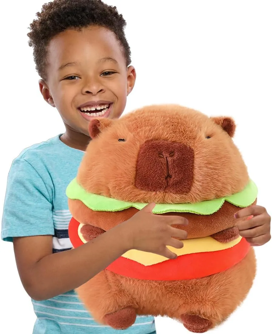 ELAINREN Kawaii Hamburger Guinea Pig Plush Toy Ultra-Soft Cheeseburger Capybara Stuffed Animals Dolls Gifts/11.8''