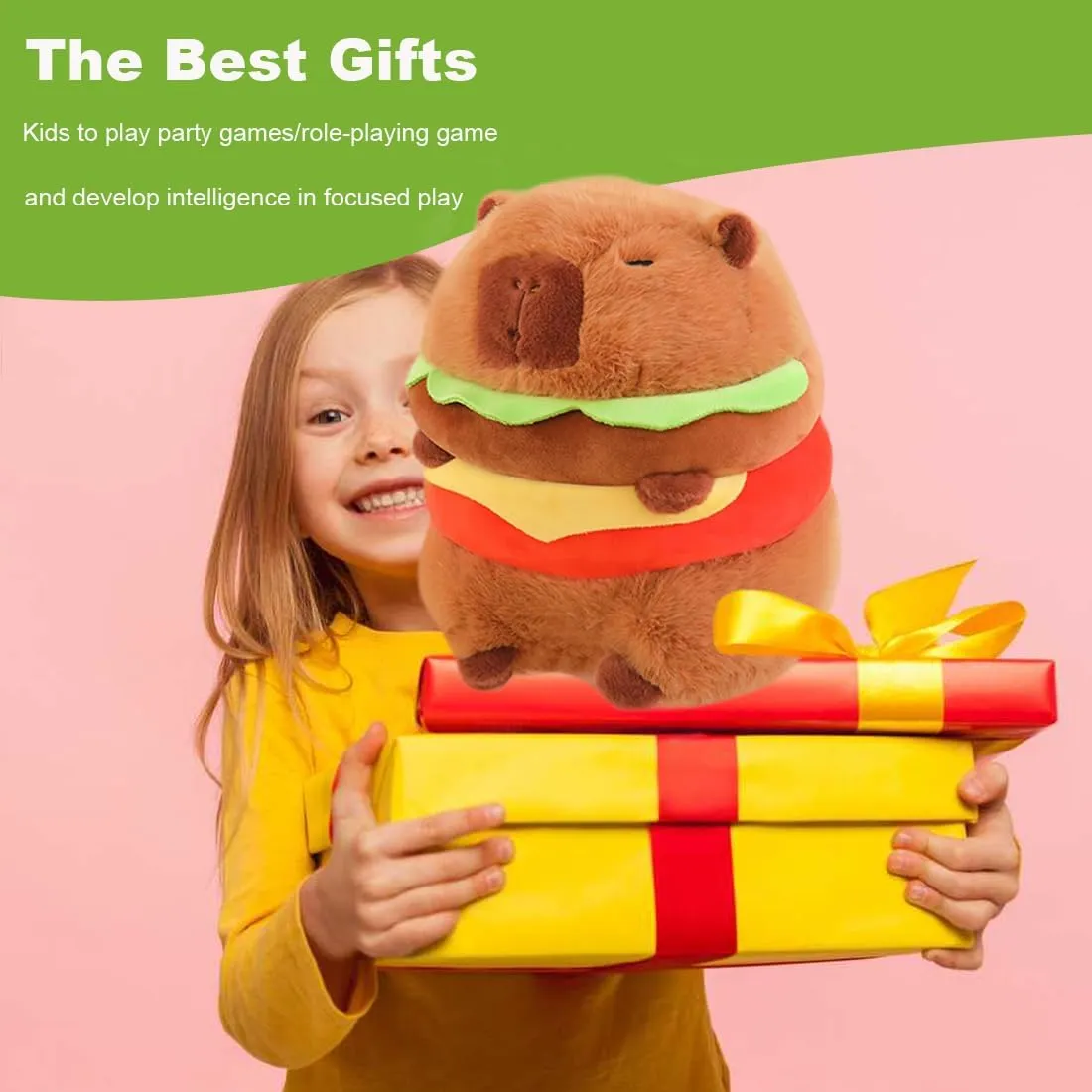 ELAINREN Kawaii Hamburger Guinea Pig Plush Toy Ultra-Soft Cheeseburger Capybara Stuffed Animals Dolls Gifts/11.8''