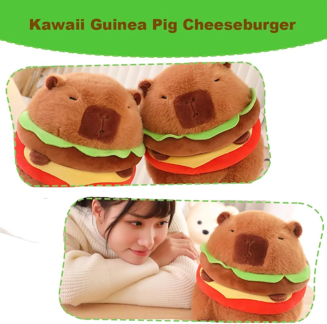 ELAINREN Kawaii Hamburger Guinea Pig Plush Toy Ultra-Soft Cheeseburger Capybara Stuffed Animals Dolls Gifts/11.8''
