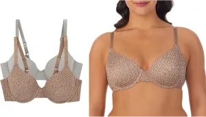 ELLEN TRACY Everyday T-Shirt Bra with Underwire - Adjustable Straps - 2-Pack Multipack - 36D Latte Cheetah/Medium Grey