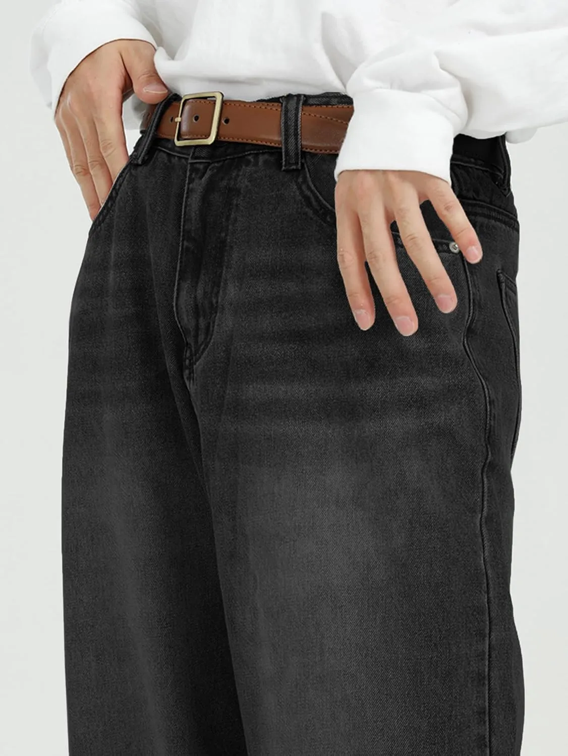 EMMIOL Mens Baggy Hip Hop Jeans Loose Fit Long Denim Pants Casual Trousers Streetwear