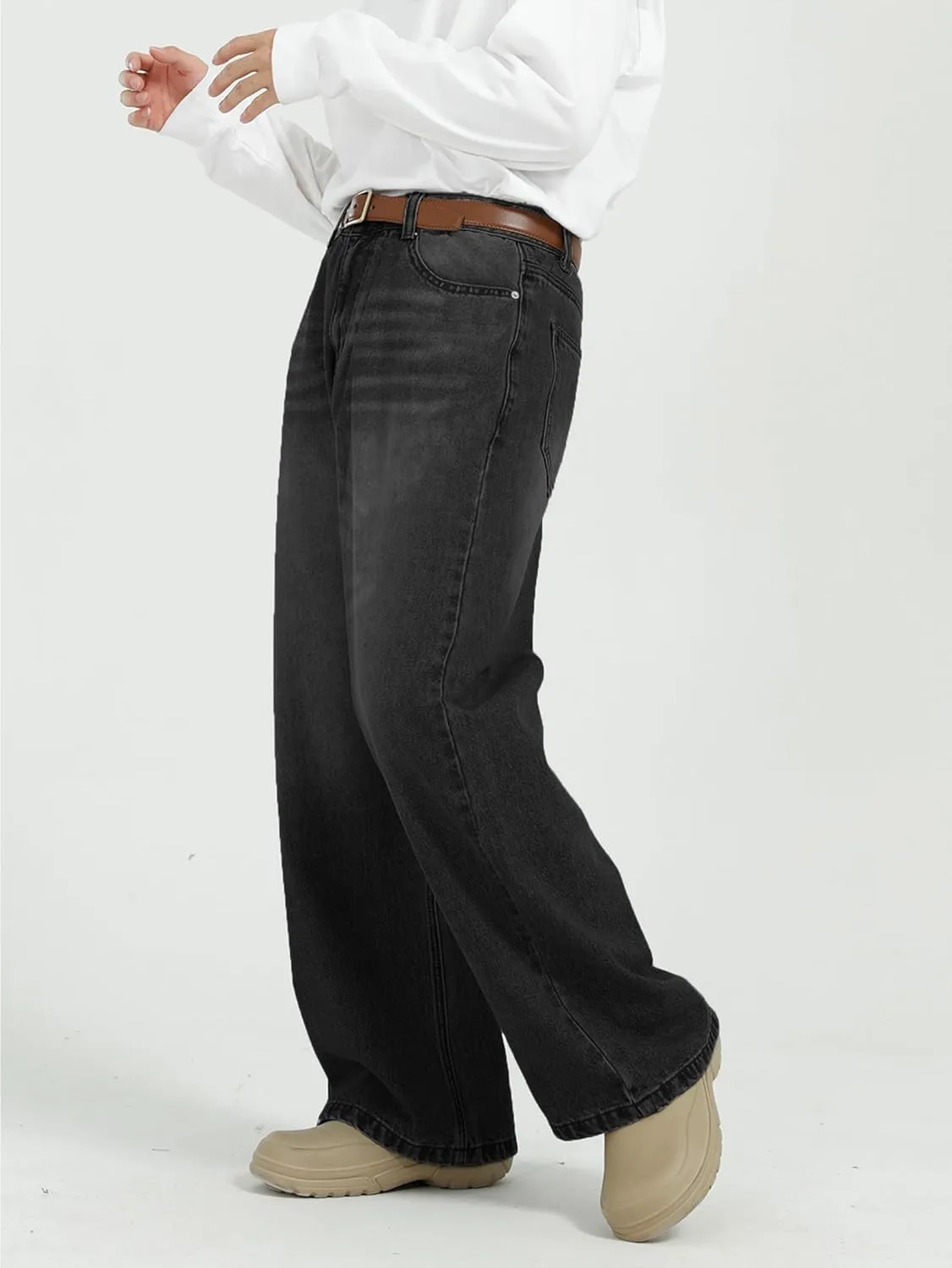 EMMIOL Mens Baggy Hip Hop Jeans Loose Fit Long Denim Pants Casual Trousers Streetwear