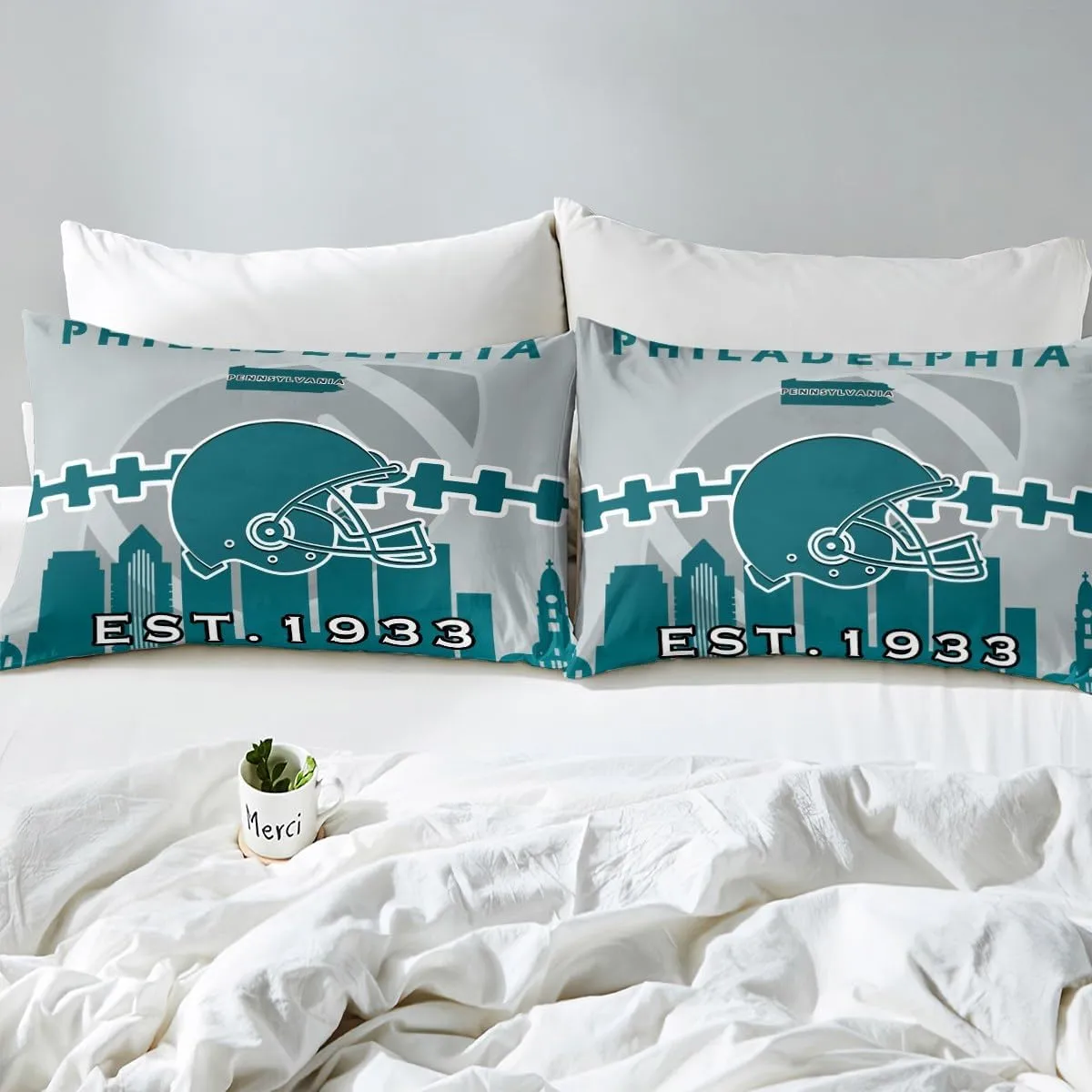 Erosebridal Sports Fitted Sheet for Boys,Football Bed Sheets Twin Size,American Football Players Bed Set,Sports Ball Game Bedding Set with 1 Pillowcase Deep Pockets(Philadelphia)