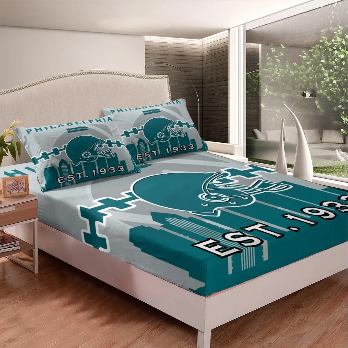 Erosebridal Sports Fitted Sheet for Boys,Football Bed Sheets Twin Size,American Football Players Bed Set,Sports Ball Game Bedding Set with 1 Pillowcase Deep Pockets(Philadelphia)