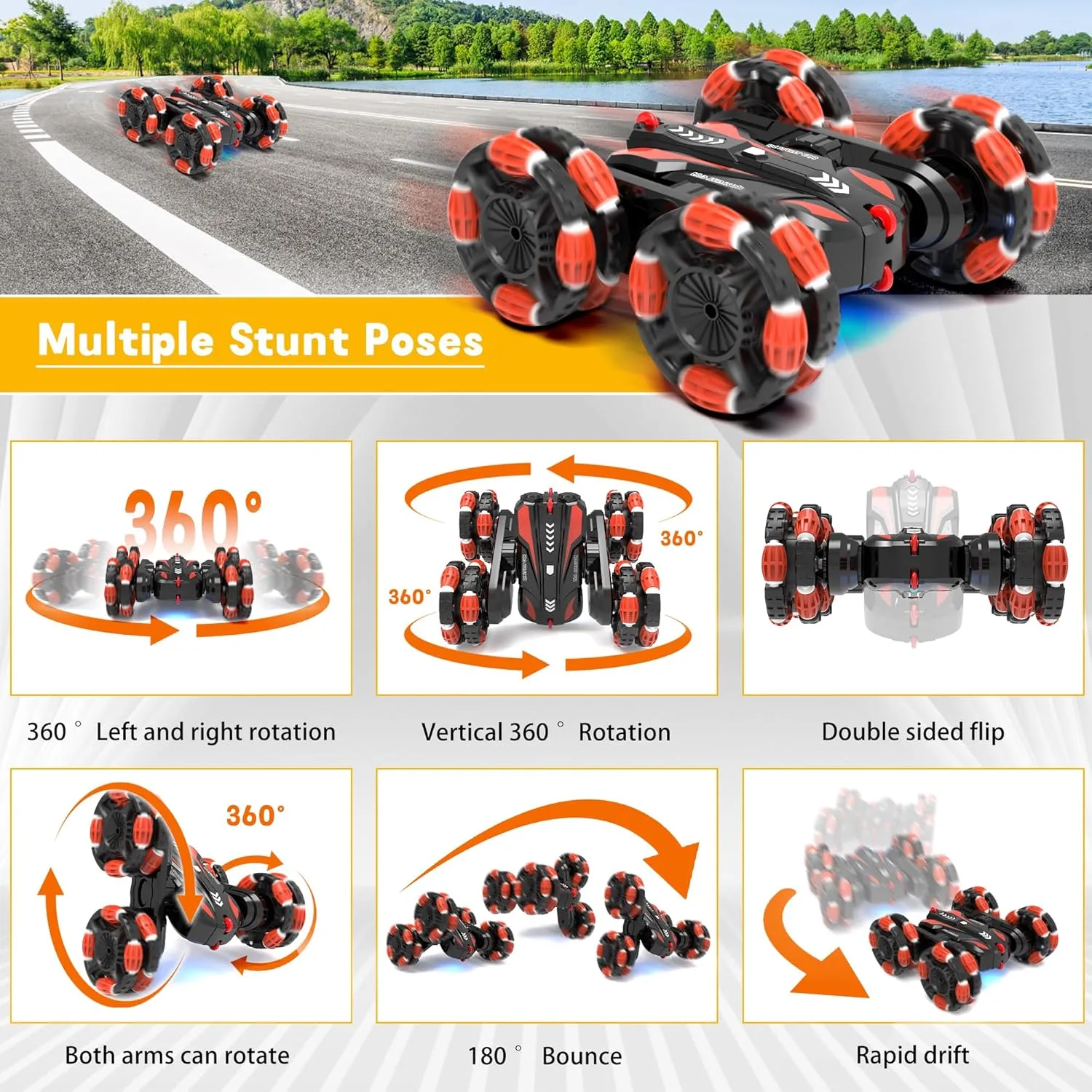 Eulogia Gesture Sensing RC Stunt Car for Kids, Double Sided 360° Flips & Rotating, 40  Mins Playtime, Durable Off-Road Remote Control Car Toys Gifts for Boys Girls Age 5-12 (Red)