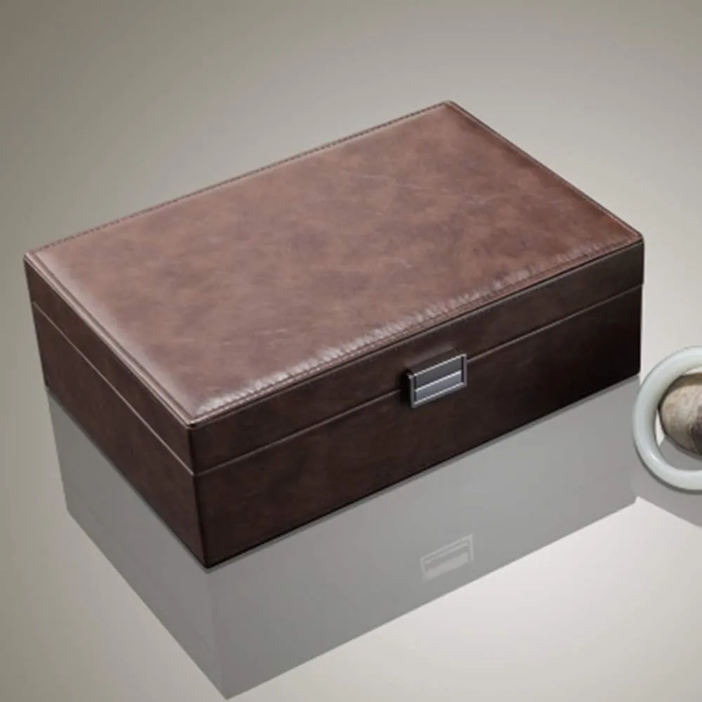 European-Style Artificial Leather Double-Layer Jewelry Box, Jewelry Bracelet Storage Collection Box, flip-top Jewelry Packaging Box, Artificial Leather Material, Essential Storage Box for Dressing c