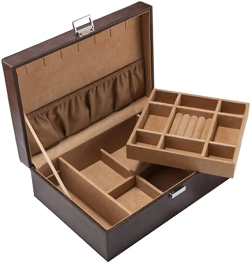 European-Style Artificial Leather Double-Layer Jewelry Box, Jewelry Bracelet Storage Collection Box, flip-top Jewelry Packaging Box, Artificial Leather Material, Essential Storage Box for Dressing c