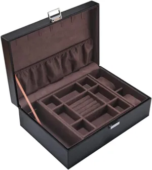 European-Style Artificial Leather Double-Layer Jewelry Box, Jewelry Bracelet Storage Collection Box, flip-top Jewelry Packaging Box, Artificial Leather Material, Essential Storage Box for Dressing c