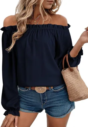 EVALESS Womens Tops Off The Shoulder Blouses for Women Dressy Casual Cute Puff Sleeve T Shirts Fashion 2025
