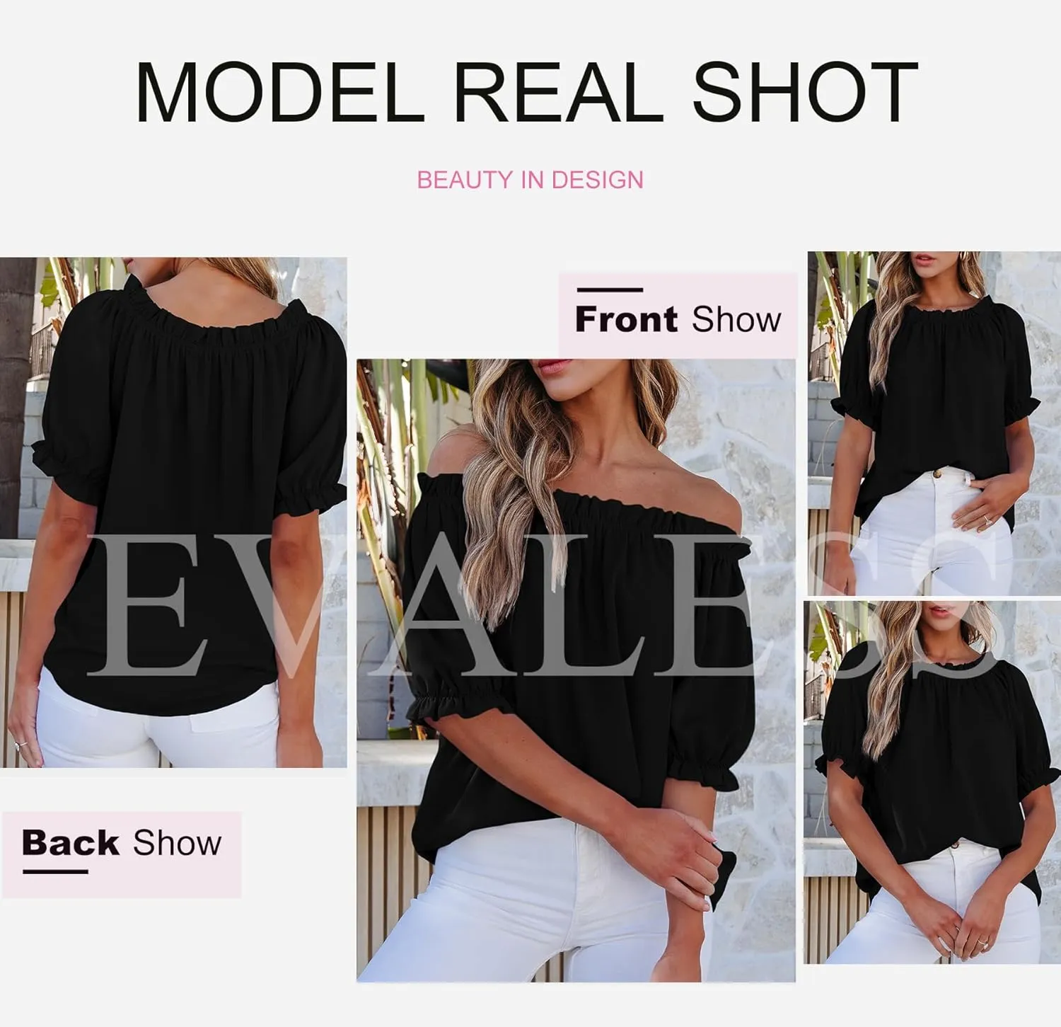 EVALESS Womens Tops Off The Shoulder Blouses for Women Dressy Casual Cute Puff Sleeve T Shirts Fashion 2025