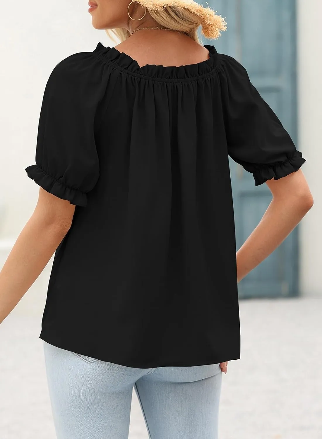 EVALESS Womens Tops Off The Shoulder Blouses for Women Dressy Casual Cute Puff Sleeve T Shirts Fashion 2025