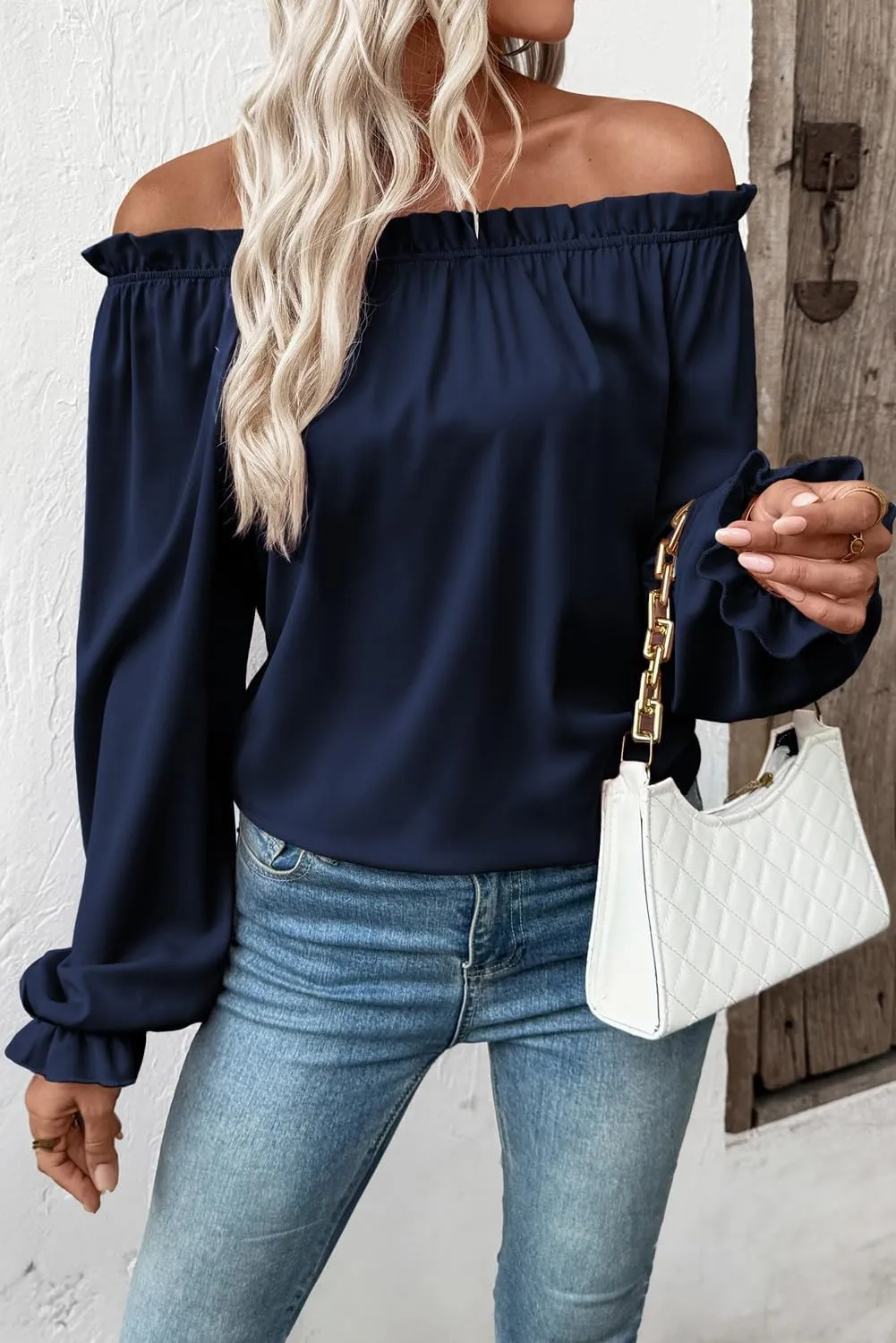 EVALESS Womens Tops Off The Shoulder Blouses for Women Dressy Casual Cute Puff Sleeve T Shirts Fashion 2025
