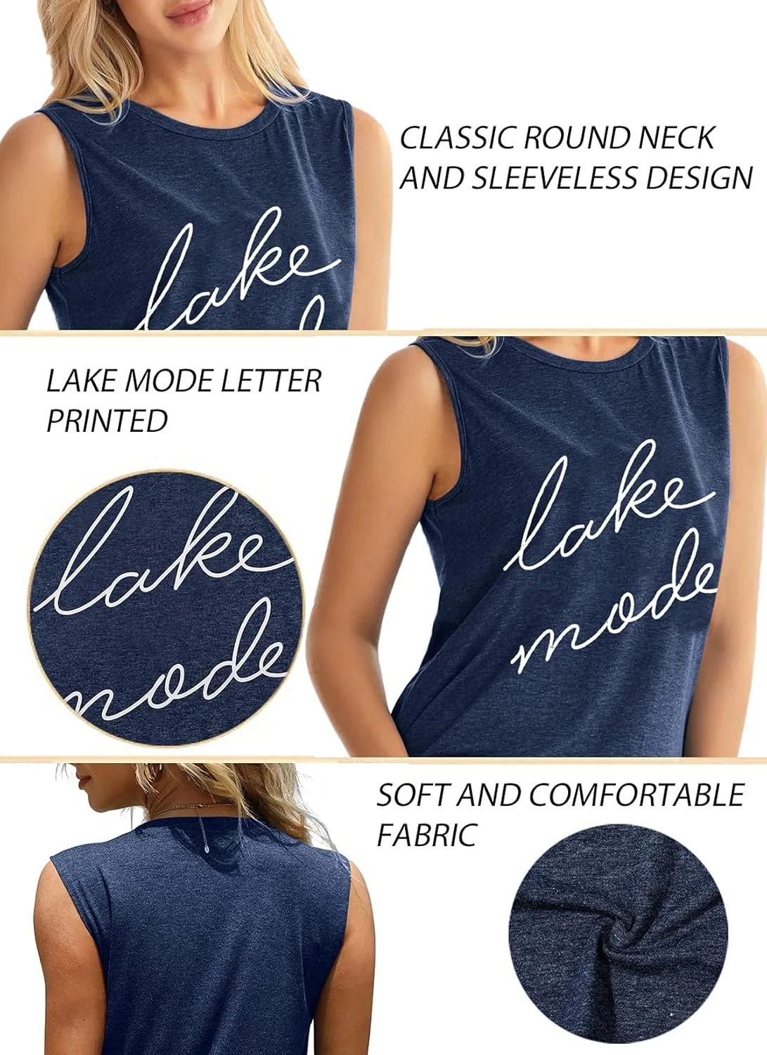 FAYALEQ Lake Mode Tank Tops Women Lake Life Summer Vacation Funny Vest Tees Camping Casual Tanks Tops T-Shirt