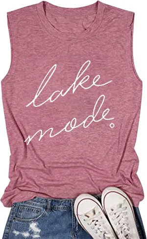 FAYALEQ Lake Mode Tank Tops Women Lake Life Summer Vacation Funny Vest Tees Camping Casual Tanks Tops T-Shirt