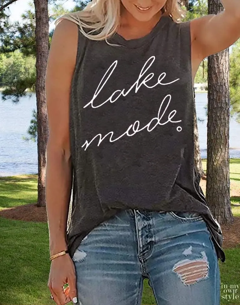 FAYALEQ Lake Mode Tank Tops Women Lake Life Summer Vacation Funny Vest Tees Camping Casual Tanks Tops T-Shirt