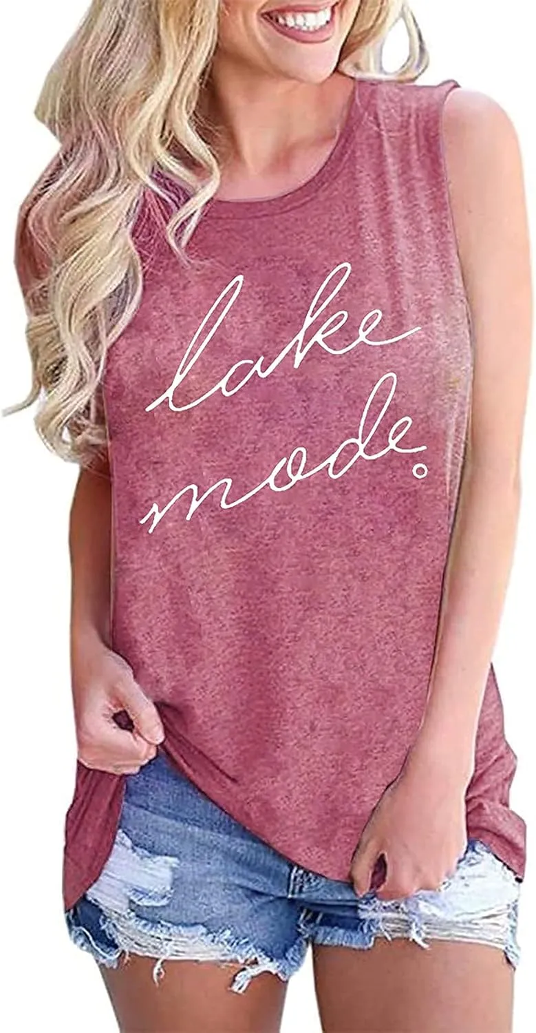 FAYALEQ Lake Mode Tank Tops Women Lake Life Summer Vacation Funny Vest Tees Camping Casual Tanks Tops T-Shirt
