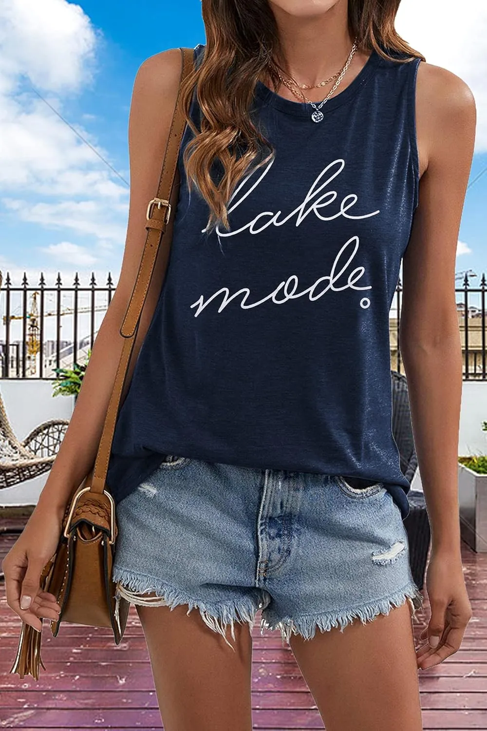 FAYALEQ Lake Mode Tank Tops Women Lake Life Summer Vacation Funny Vest Tees Camping Casual Tanks Tops T-Shirt