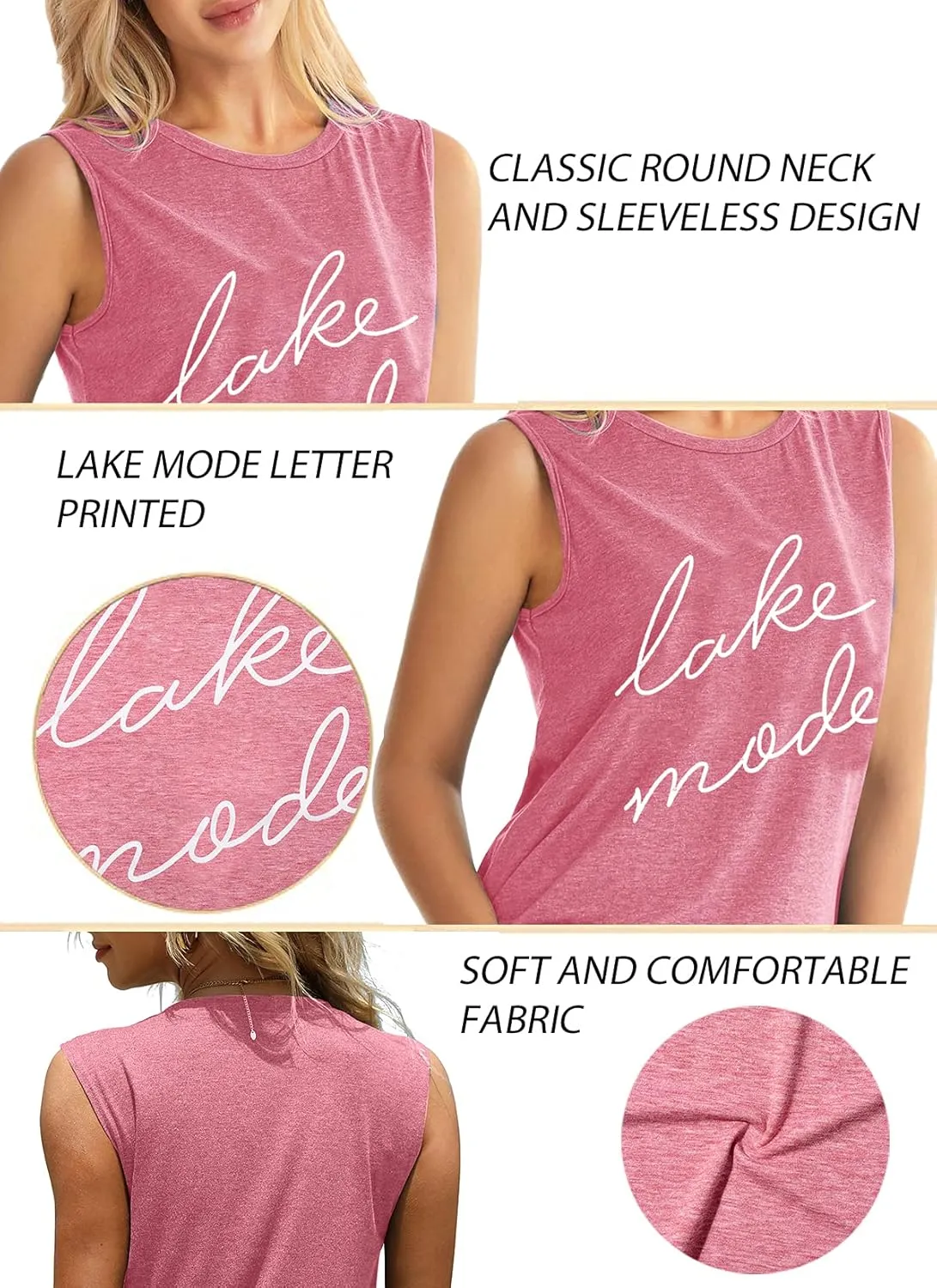 FAYALEQ Lake Mode Tank Tops Women Lake Life Summer Vacation Funny Vest Tees Camping Casual Tanks Tops T-Shirt
