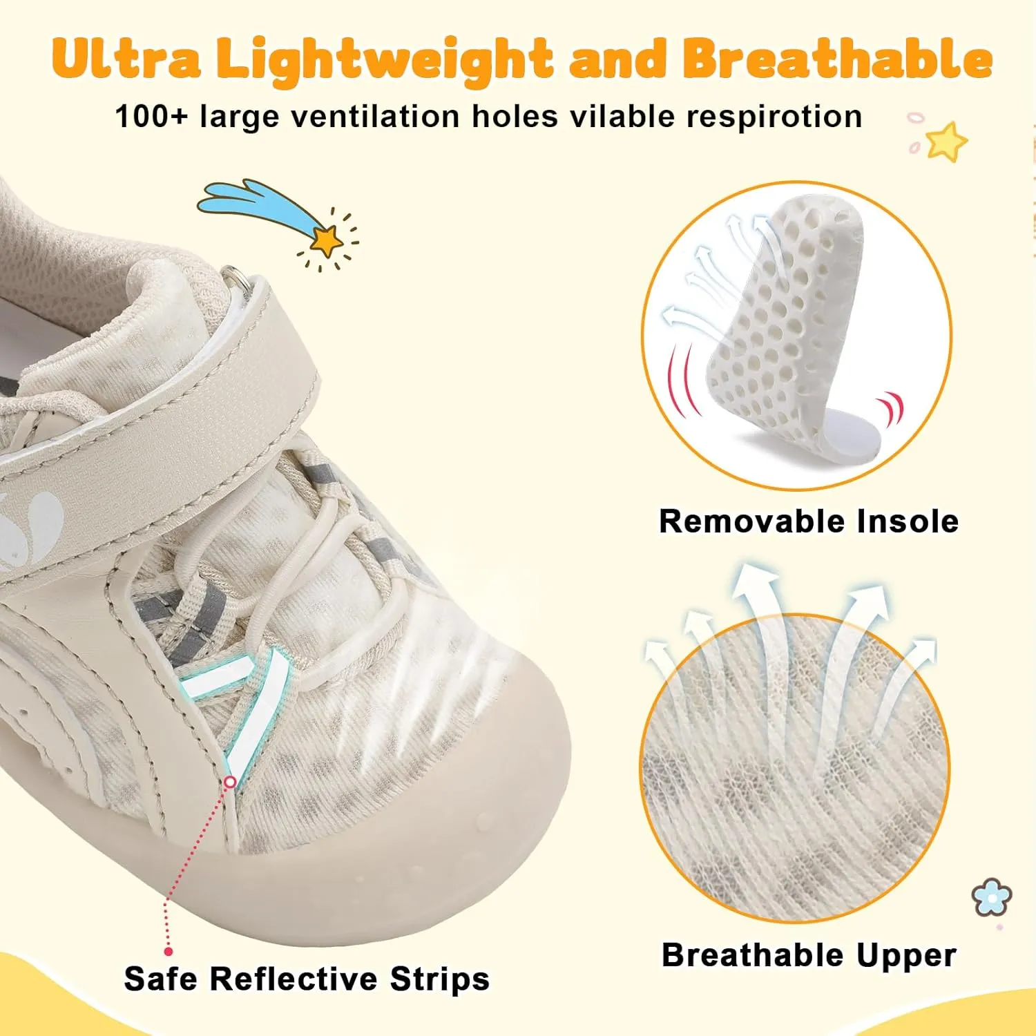 FEETCITY Wide Baby Shoes Boys Girls Baby Barefoot Shoes Breathable Infant Walking Shoe Crib Sock Shoe Toddler Sneakers Flexible