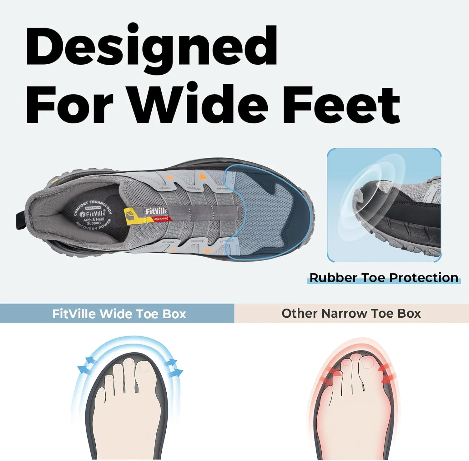 FitVille Extra Wide Sneakers for Men Slip-on Shoes, Soft Comfortable Mens Running Shoe, Slip Resistant Hiking Walking Shoes with Arch Support & Wide Toe Box