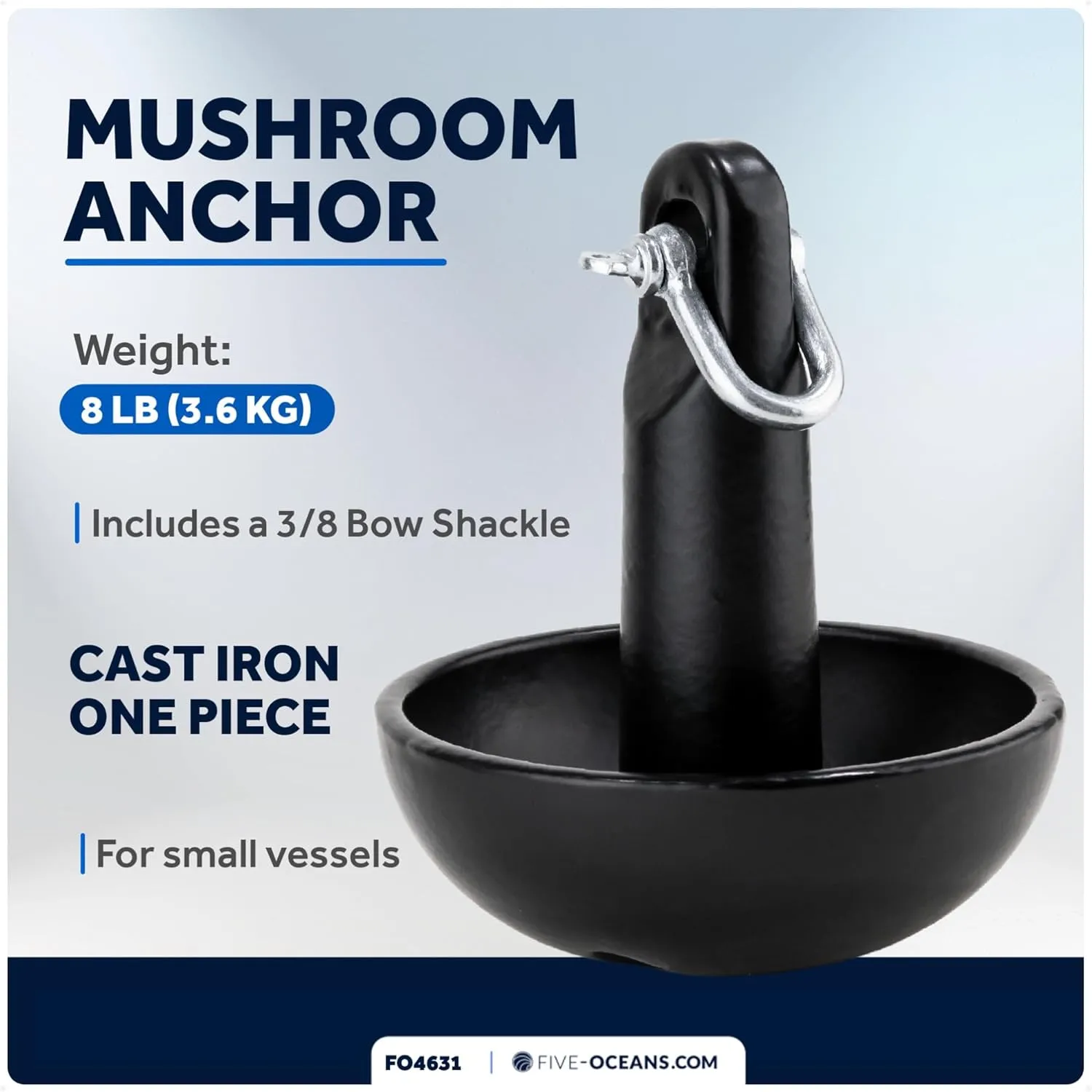 Five Oceans Mushroom Boat Anchor & Boat Anchor Kit, Black PVC Vinyl Coated, Multiple Sizes for Paddle Board, Small Boat, Jet Ski, Canoe, Kayak Anchor