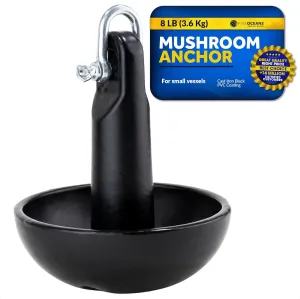 Five Oceans Mushroom Boat Anchor & Boat Anchor Kit, Black PVC Vinyl Coated, Multiple Sizes for Paddle Board, Small Boat, Jet Ski, Canoe, Kayak Anchor