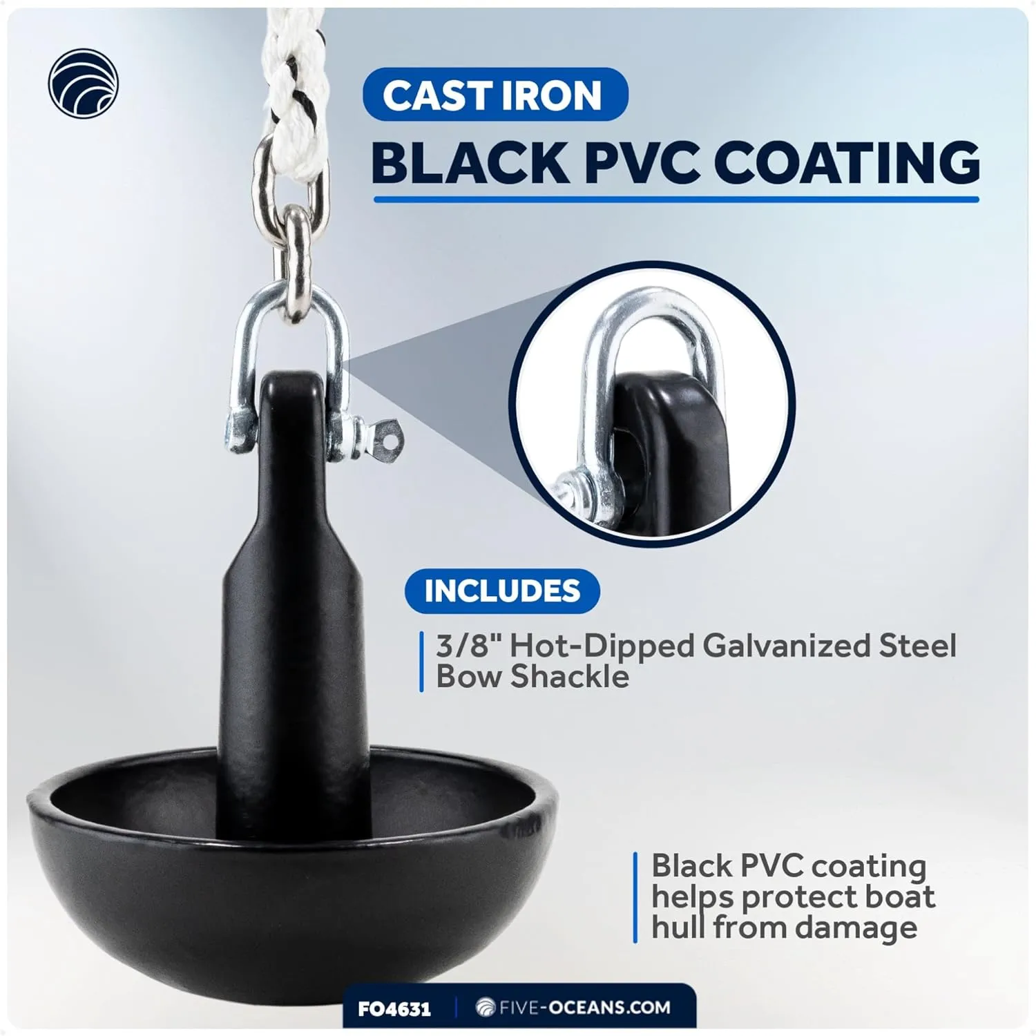 Five Oceans Mushroom Boat Anchor & Boat Anchor Kit, Black PVC Vinyl Coated, Multiple Sizes for Paddle Board, Small Boat, Jet Ski, Canoe, Kayak Anchor