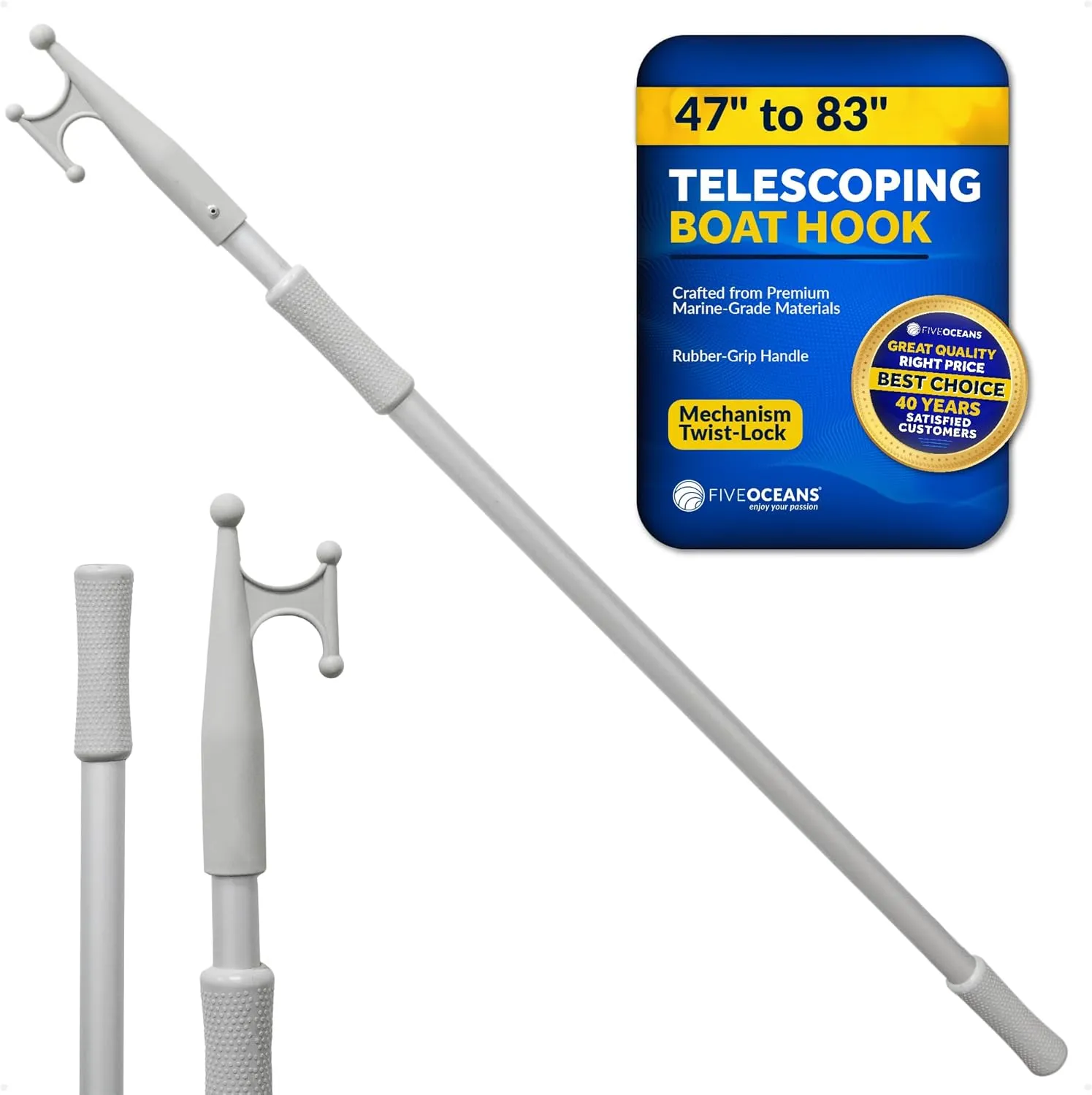Five Oceans Telescoping Boat Hooks Extends from 47" to 83"