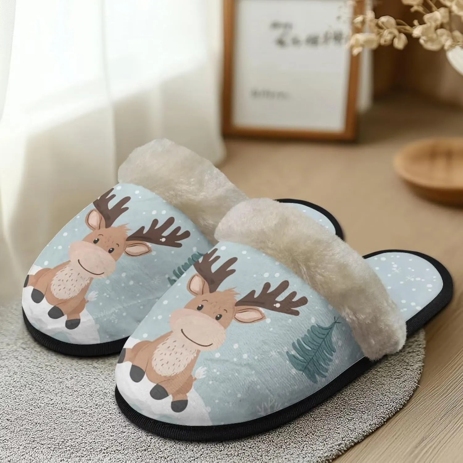 Flashideas House Slippers for Woman Fuzzy Keep Warm for Winter Indoor Soft Cushion Non-slip Fluffy Slides Slippers